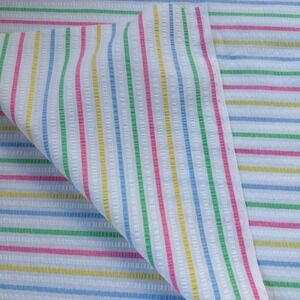 Vintage Rainbow Striped Seersucker Cotton Fabric 2 Yards Girly Retro Lightweight